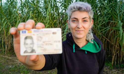 Woman showing her ID