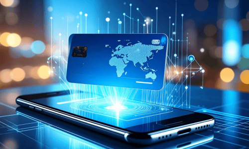 Bank card coming out of smart phone  copy