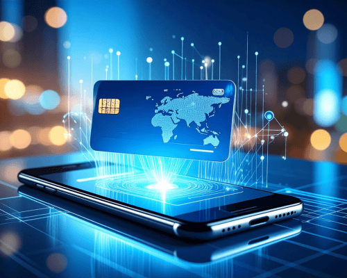 Digital payment card being projected from a smartphone  copy