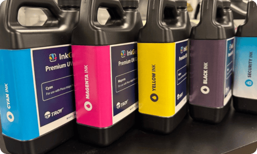 Ink bottles in a row