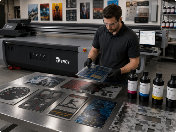 Print manager examining coated metal plates