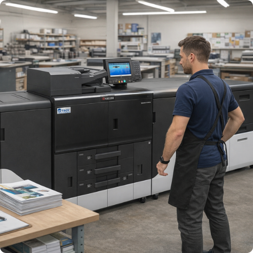 Print operator with TROY TaskALFA 15000 production MICR printer 