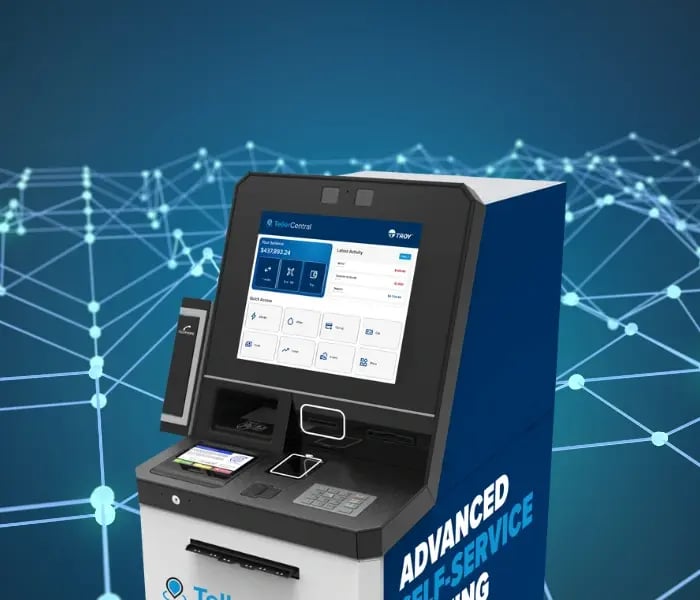 TellerCentral self-service machine in front of connected dots