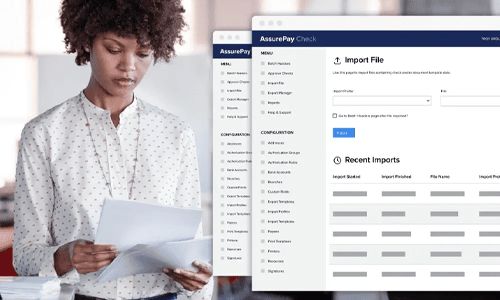 Woman using AssurePay Check software