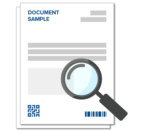 Magnifying glass showing specific security details on documents