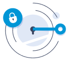 Circular icon with key turning in lock