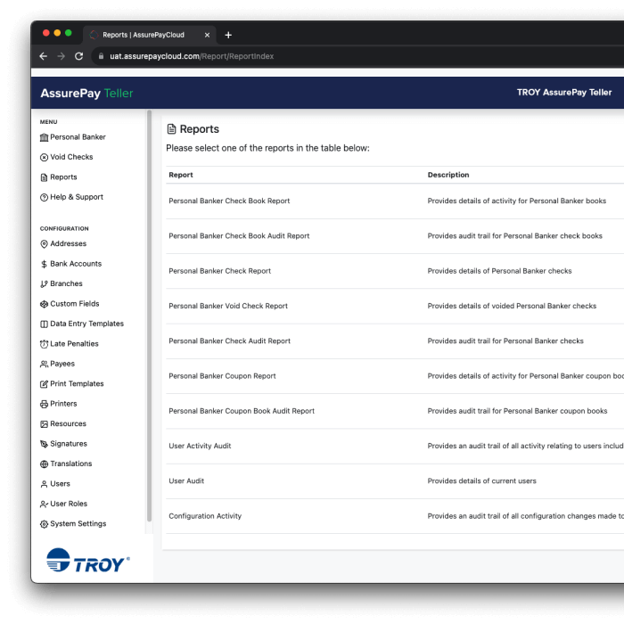 Check printing software screen