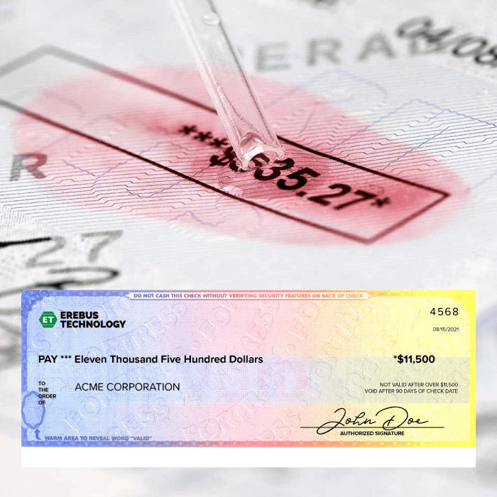 MICR Toner Secure bleeding red on a check